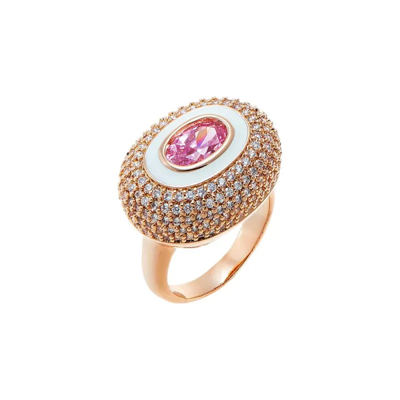 Pave Oval Encased Pink Stone Ring made by Adina Eden's