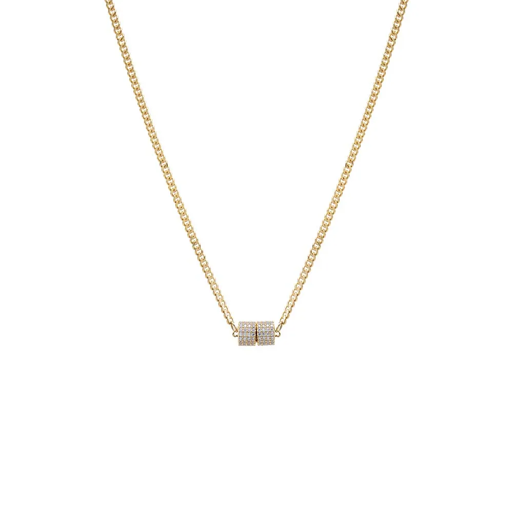 CZ Pave Rondelle Cuban Chain Necklace sold by Adina Eden's