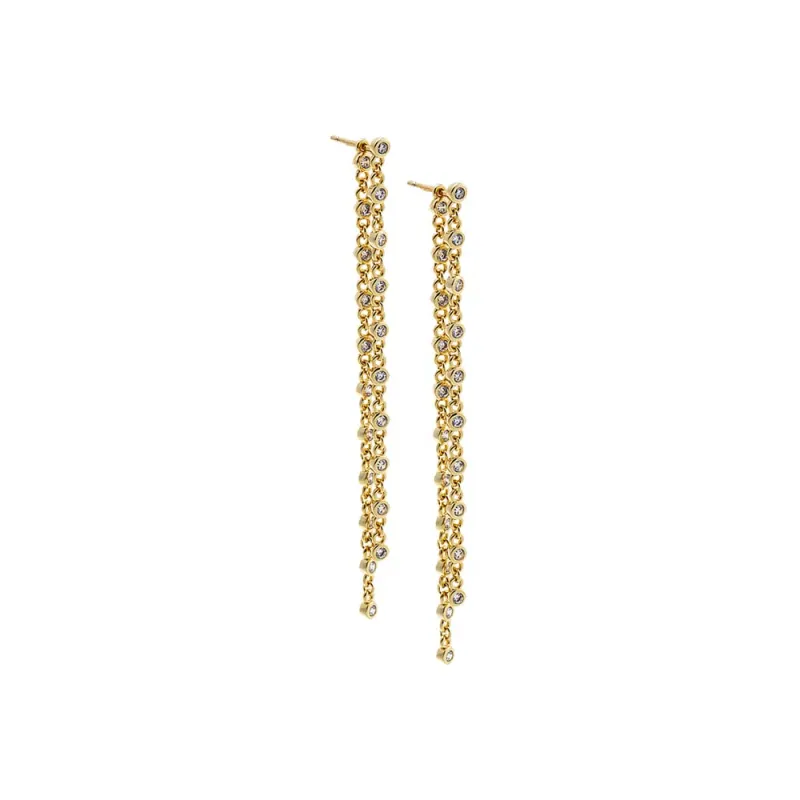 CZ Bezeled Double Chain Drop Earring made by Adina Eden's