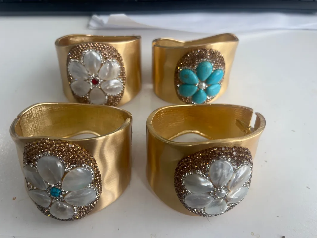 Turquoise Bezel White Flower Wide Bangle made by Adina Eden's