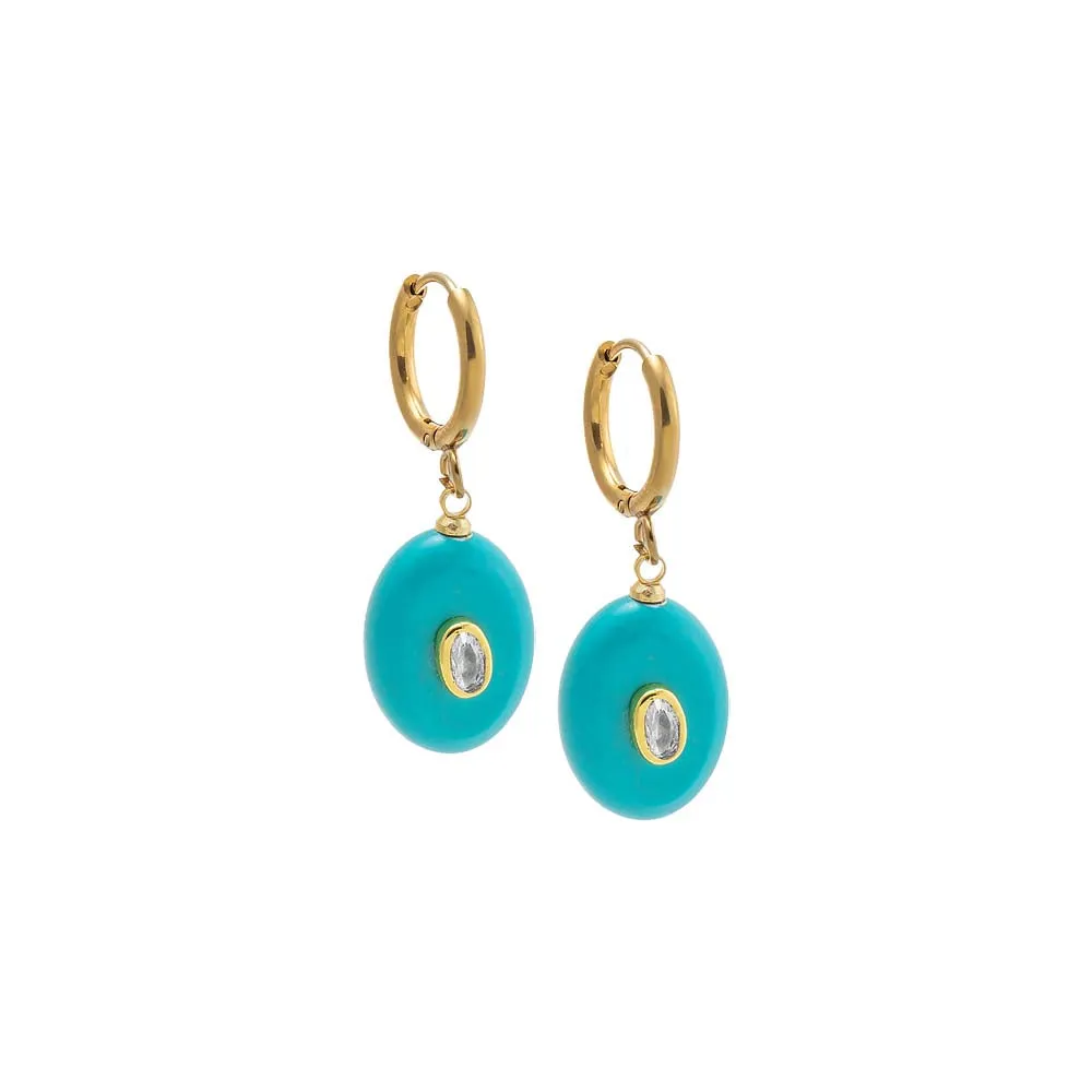 Oval Charm Bezel Natural Stone Drop huggie Earrings sold by Adina Eden's product image thumbnail 4