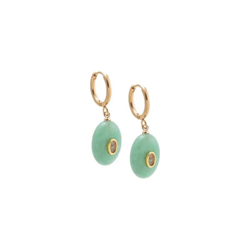 Oval Charm Bezel Natural Stone Drop huggie Earrings made by Adina Eden's