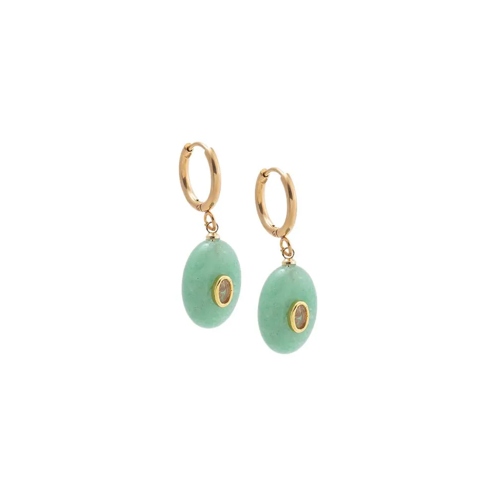Oval Charm Bezel Natural Stone Drop huggie Earrings sold by Adina Eden's