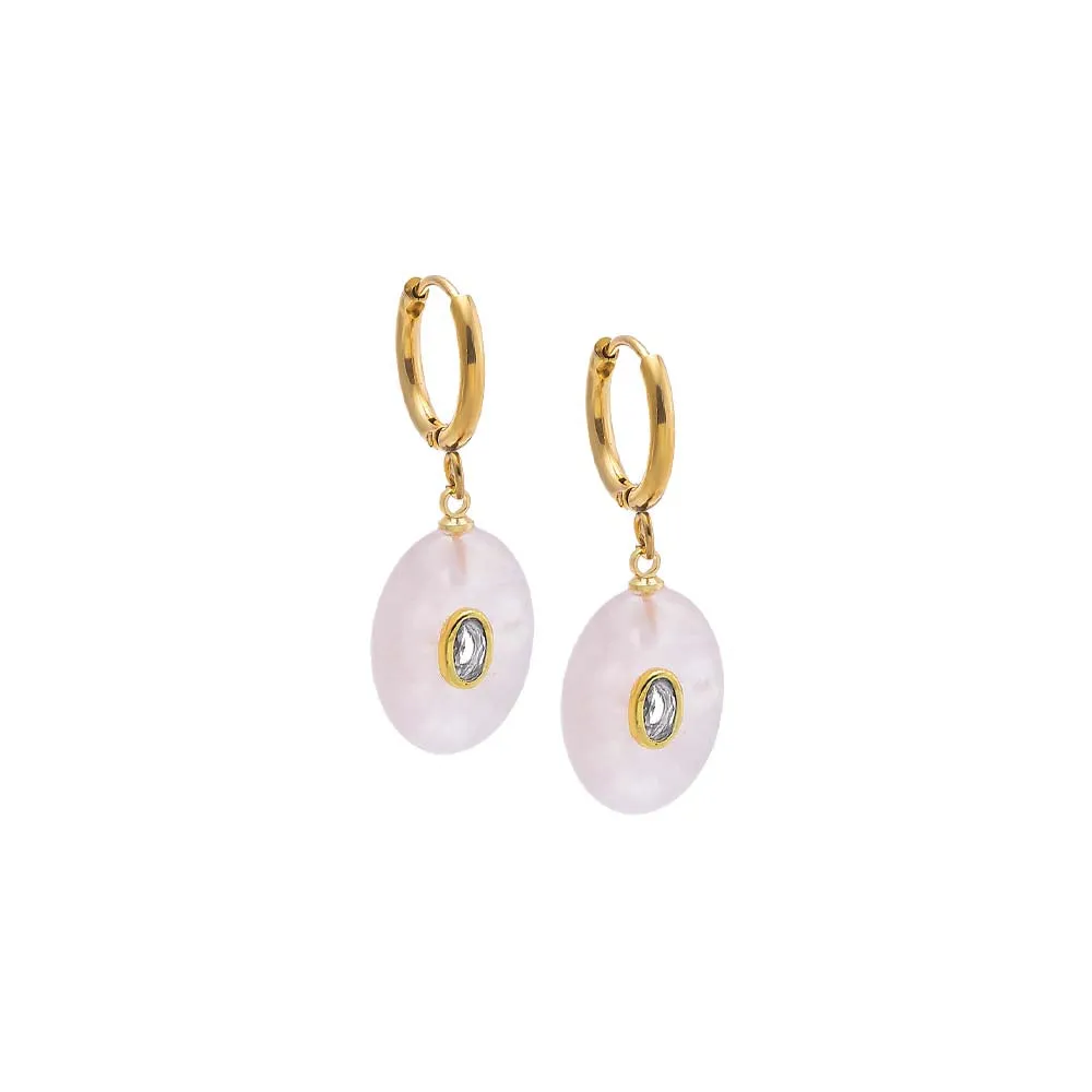 Oval Charm Bezel Natural Stone Drop huggie Earrings sold by Adina Eden's product image thumbnail 5