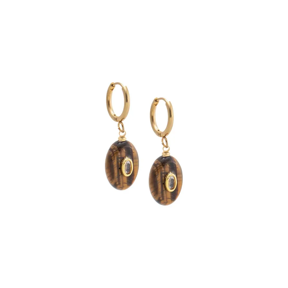 Oval Charm Bezel Natural Stone Drop huggie Earrings sold by Adina Eden's product image thumbnail 2