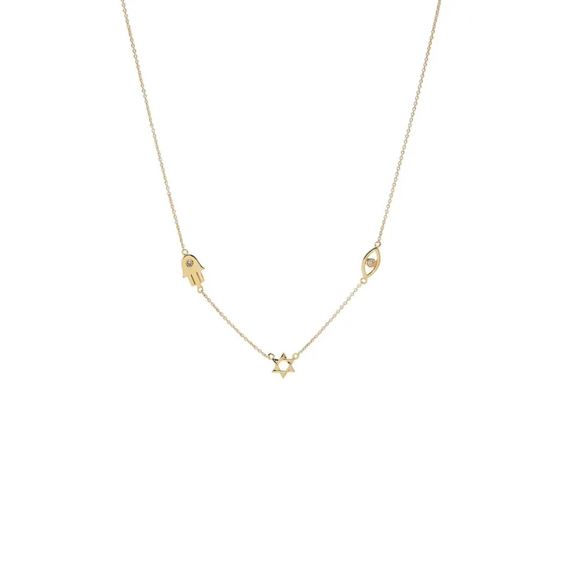 Diamond Accented Jewish Charm Necklace 14K made by Adina Eden's