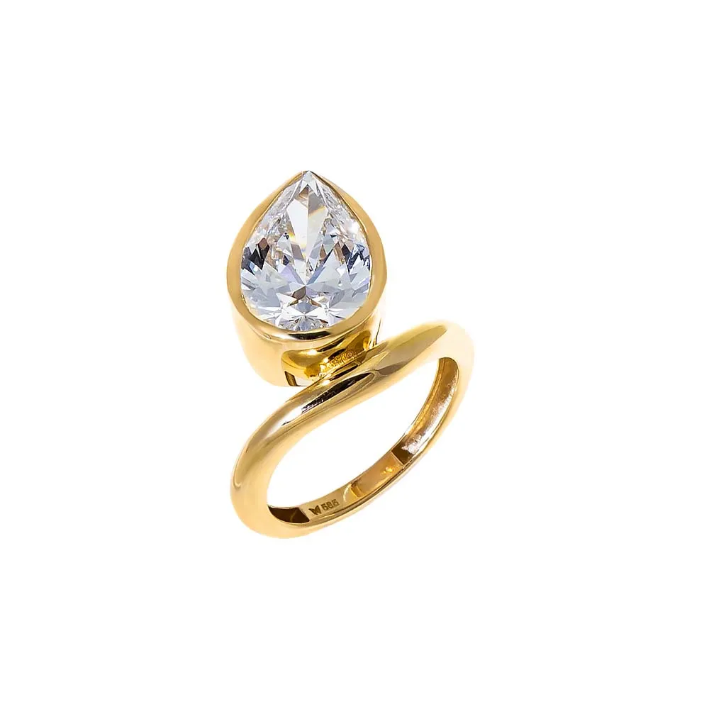 Lab Grown Diamond Pear Bezeled Pinky Ring 14K sold by Adina Eden's