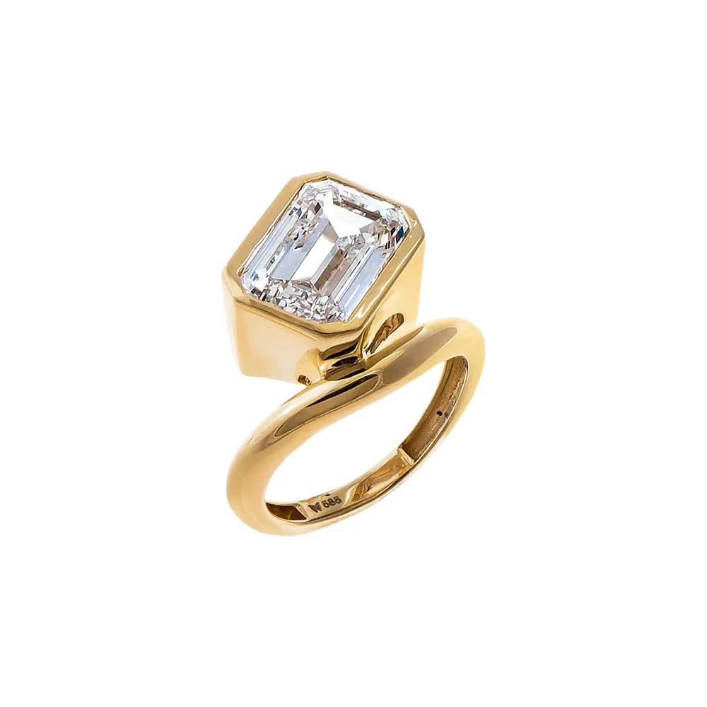 Lab Grown Diamond Emerald Bezeled Pinky Ring 14K sold by Adina Eden's