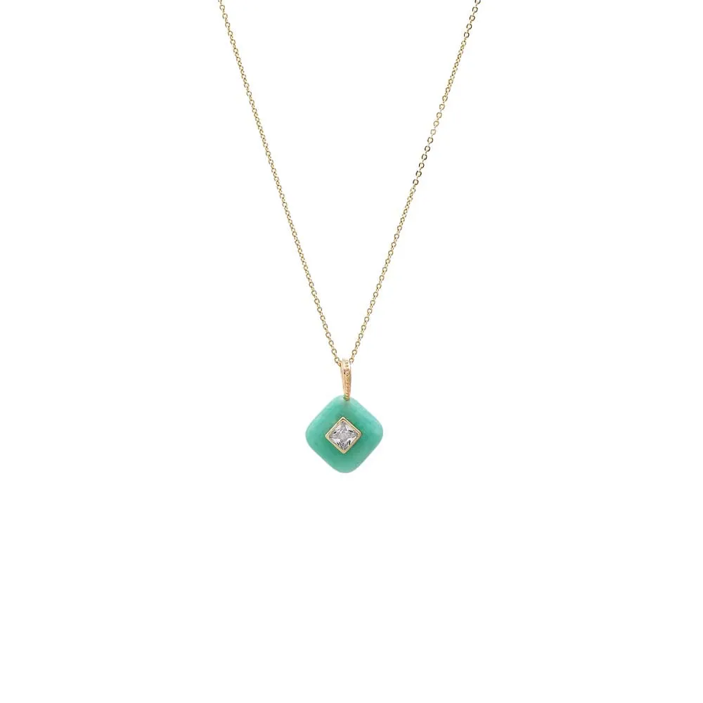 CZ Square Bezeled Natural Stone Pendant Necklace sold by Adina Eden's product image thumbnail 4