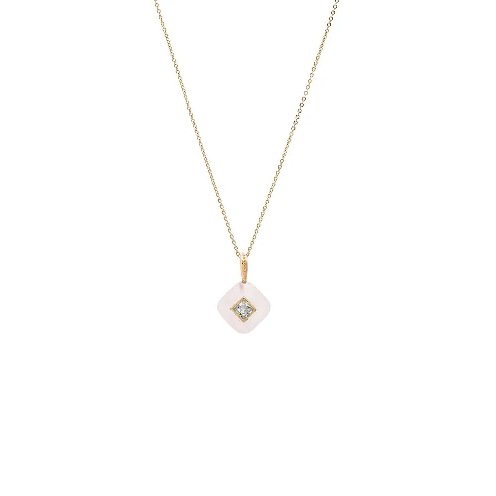 CZ Square Bezeled Natural Stone Pendant Necklace sold by Adina Eden's