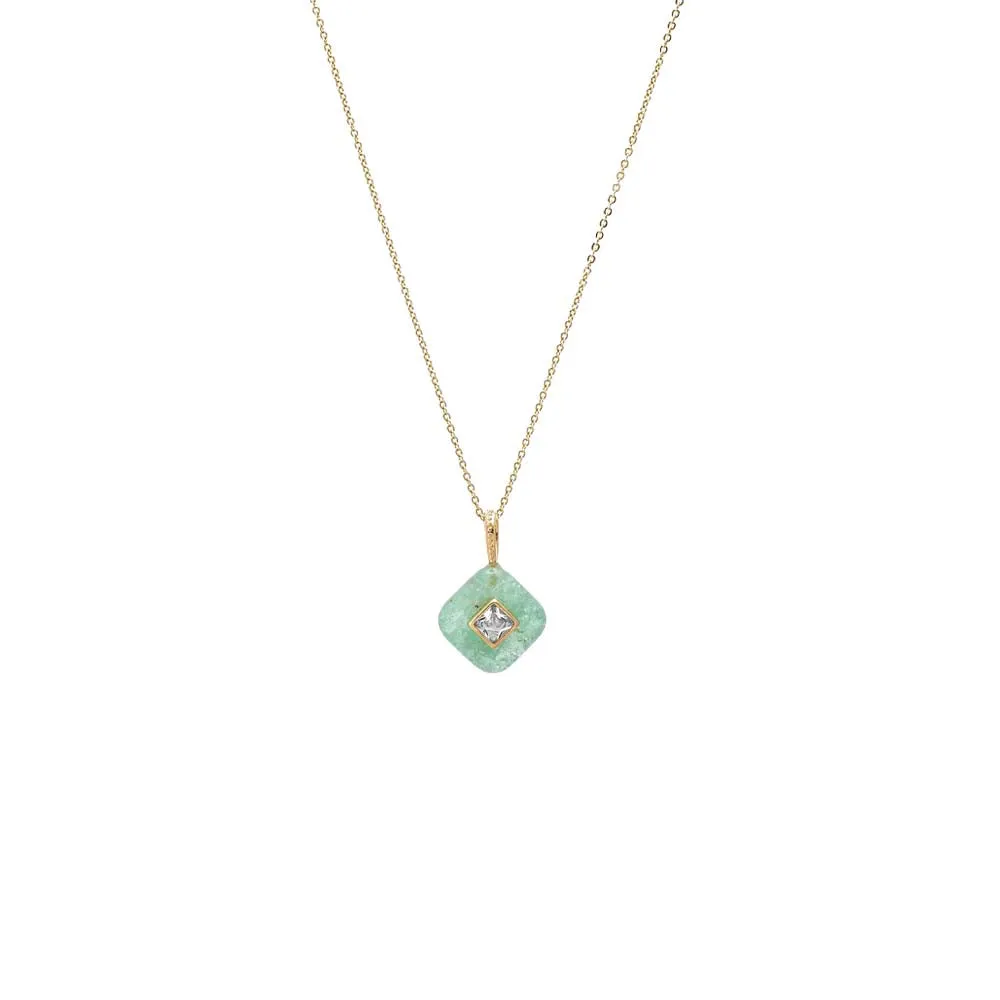 CZ Square Bezeled Natural Stone Pendant Necklace sold by Adina Eden's product image thumbnail 5