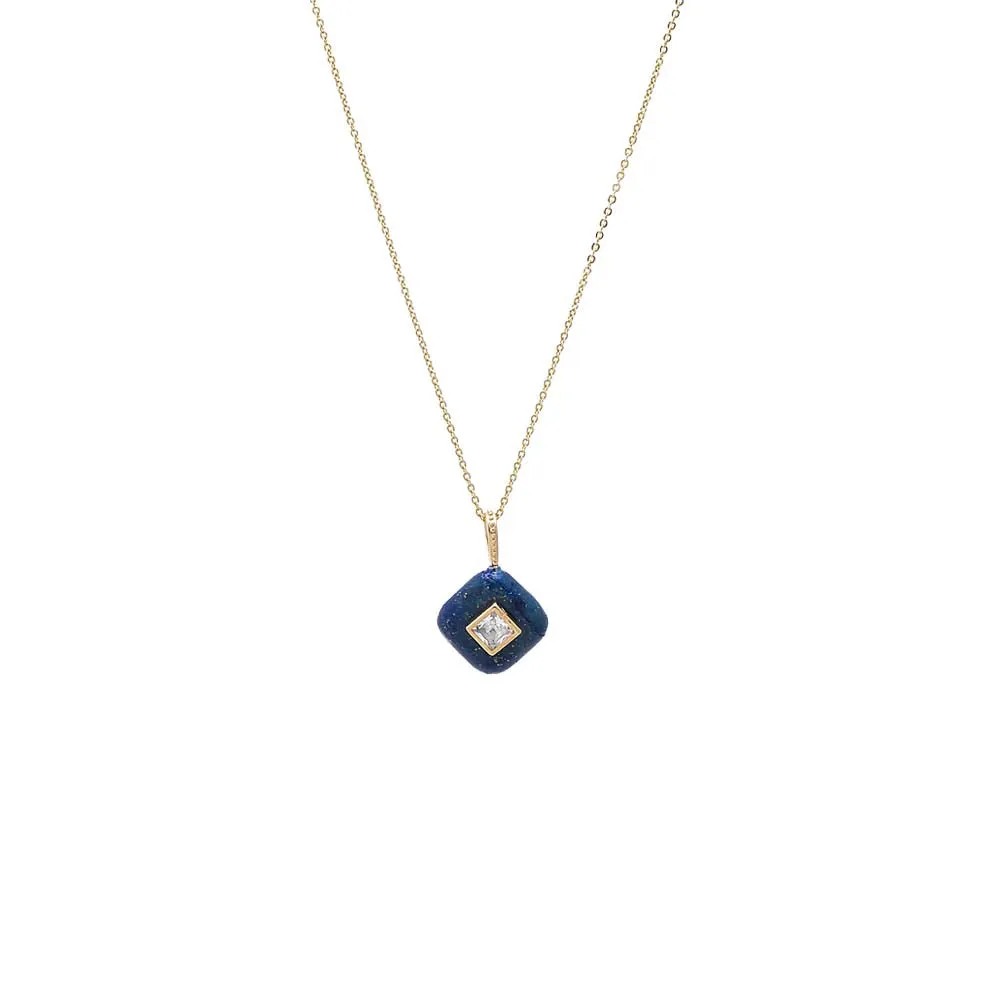 CZ Square Bezeled Natural Stone Pendant Necklace sold by Adina Eden's product image thumbnail 2