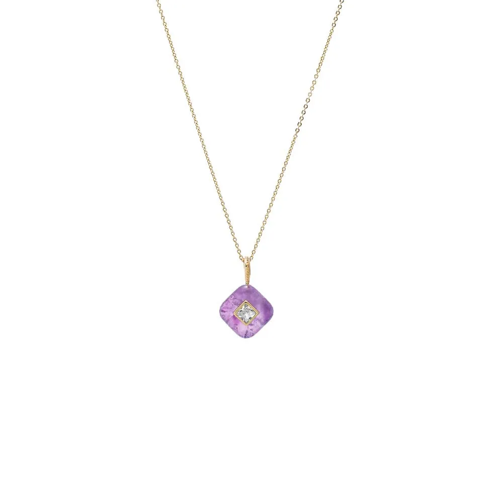 CZ Square Bezeled Natural Stone Pendant Necklace sold by Adina Eden's product image thumbnail 3