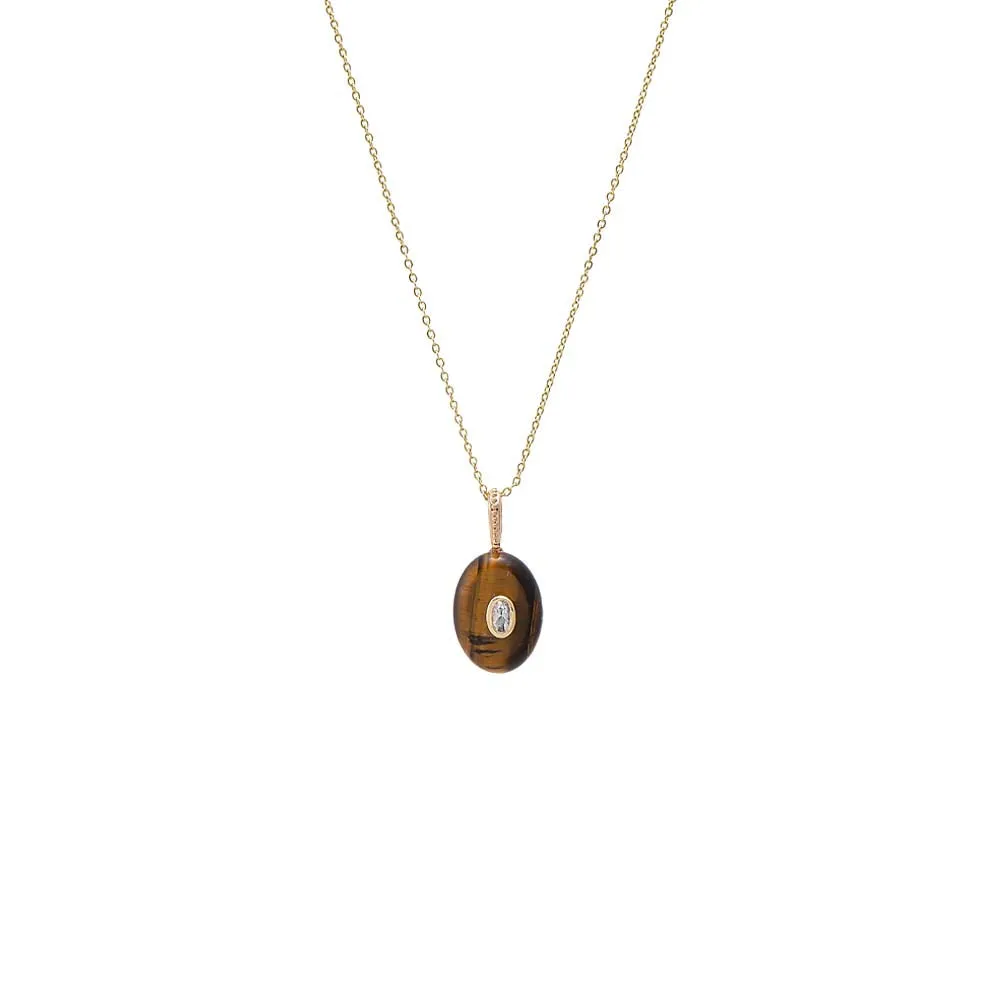 CZ Oval Bezeled Natural Stone Pendant Necklace sold by Adina Eden's product image thumbnail 3
