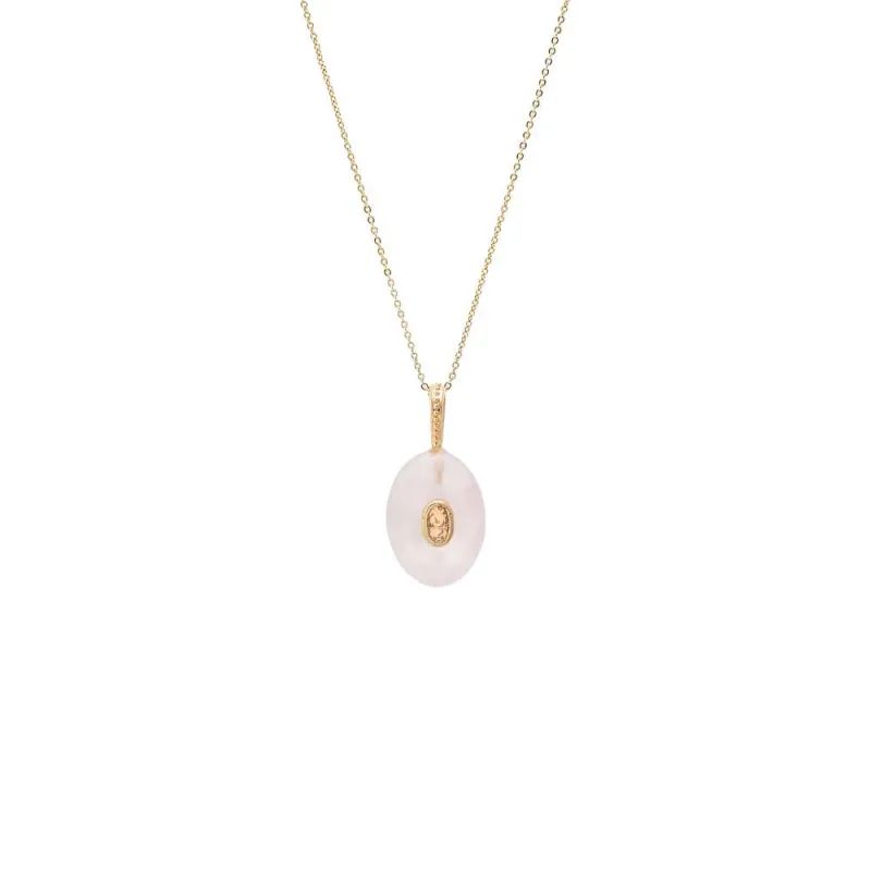 CZ Oval Bezeled Natural Stone Pendant Necklace made by Adina Eden's
