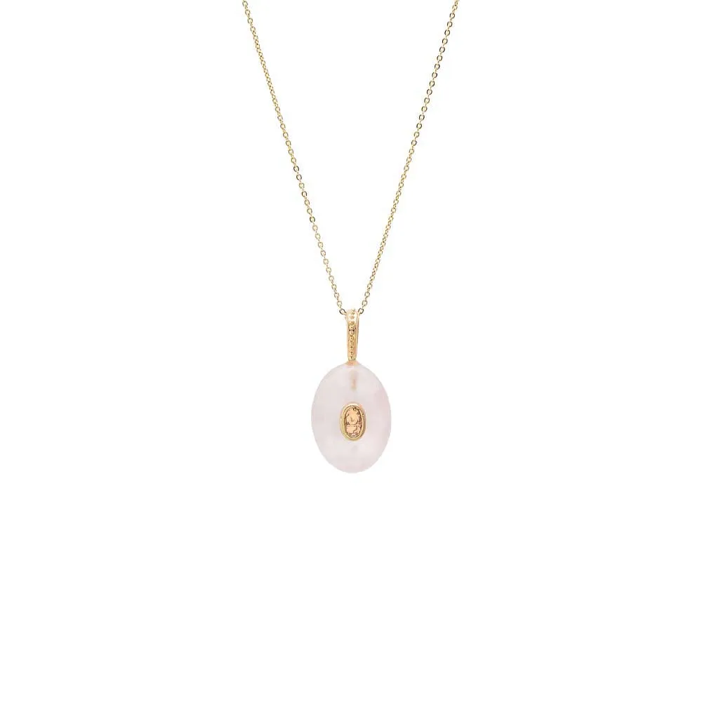 CZ Oval Bezeled Natural Stone Pendant Necklace sold by Adina Eden's
