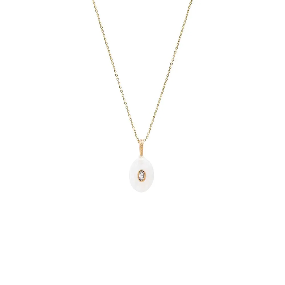 CZ Oval Bezeled Natural Stone Pendant Necklace sold by Adina Eden's product image thumbnail 5