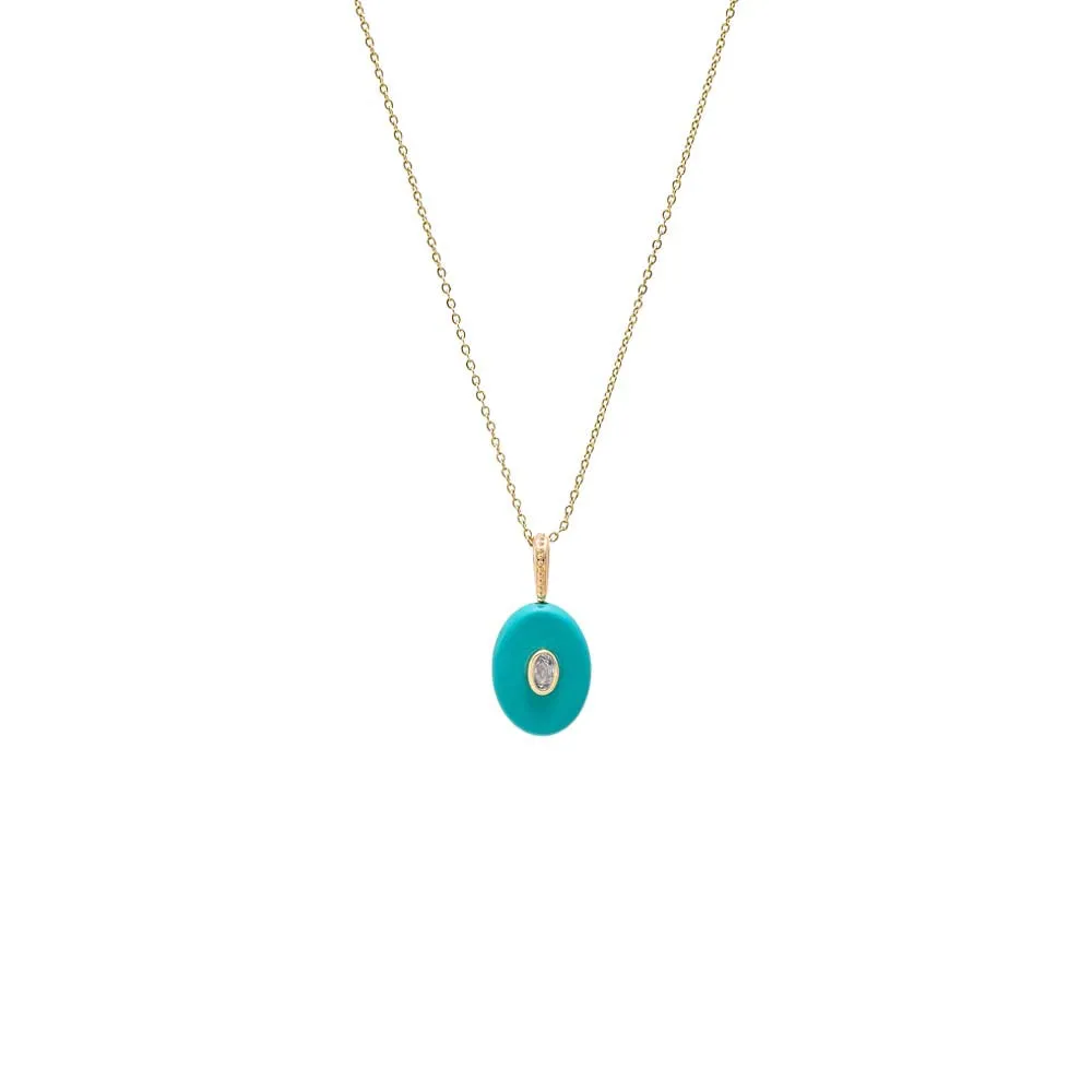 CZ Oval Bezeled Natural Stone Pendant Necklace sold by Adina Eden's product image thumbnail 2