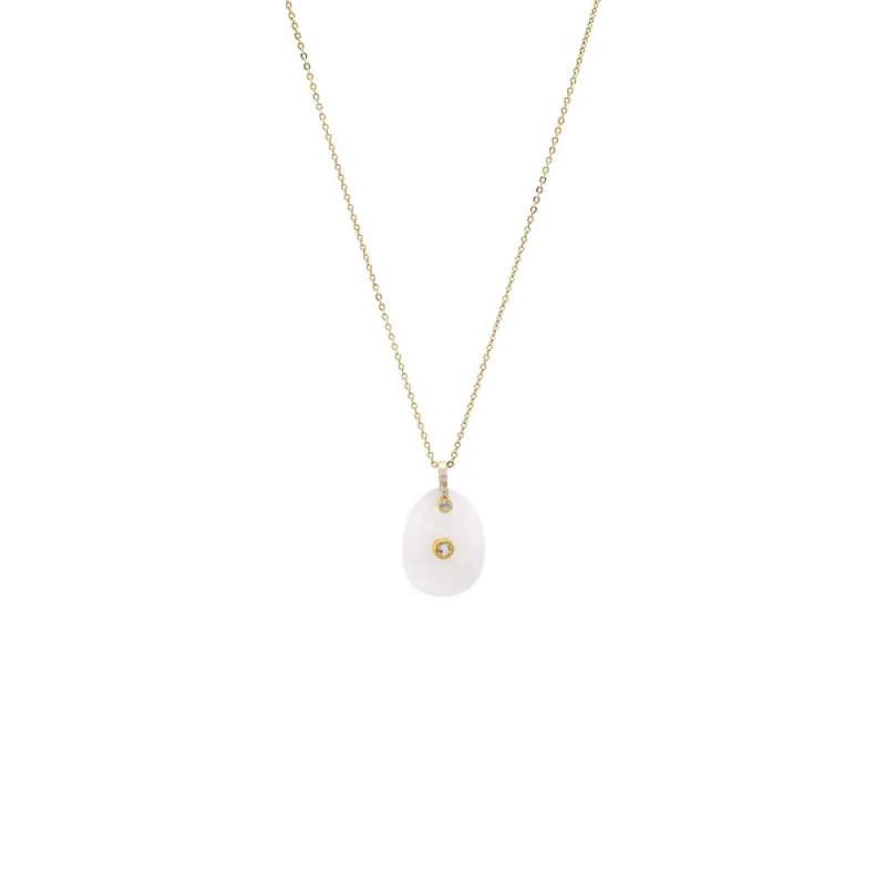 CZ Bezeled Natural Stone Pendant Necklace made by Adina Eden's