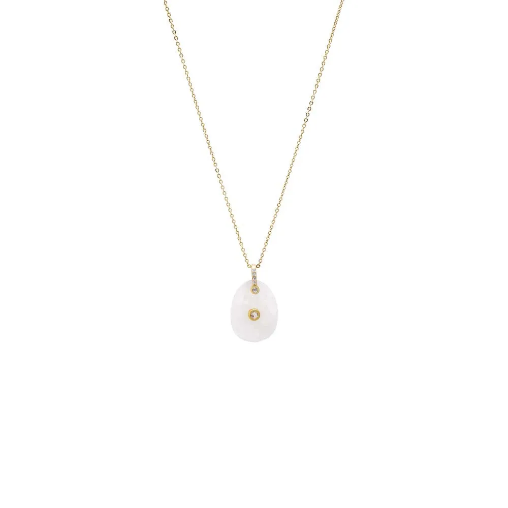 CZ Bezeled Natural Stone Pendant Necklace sold by Adina Eden's