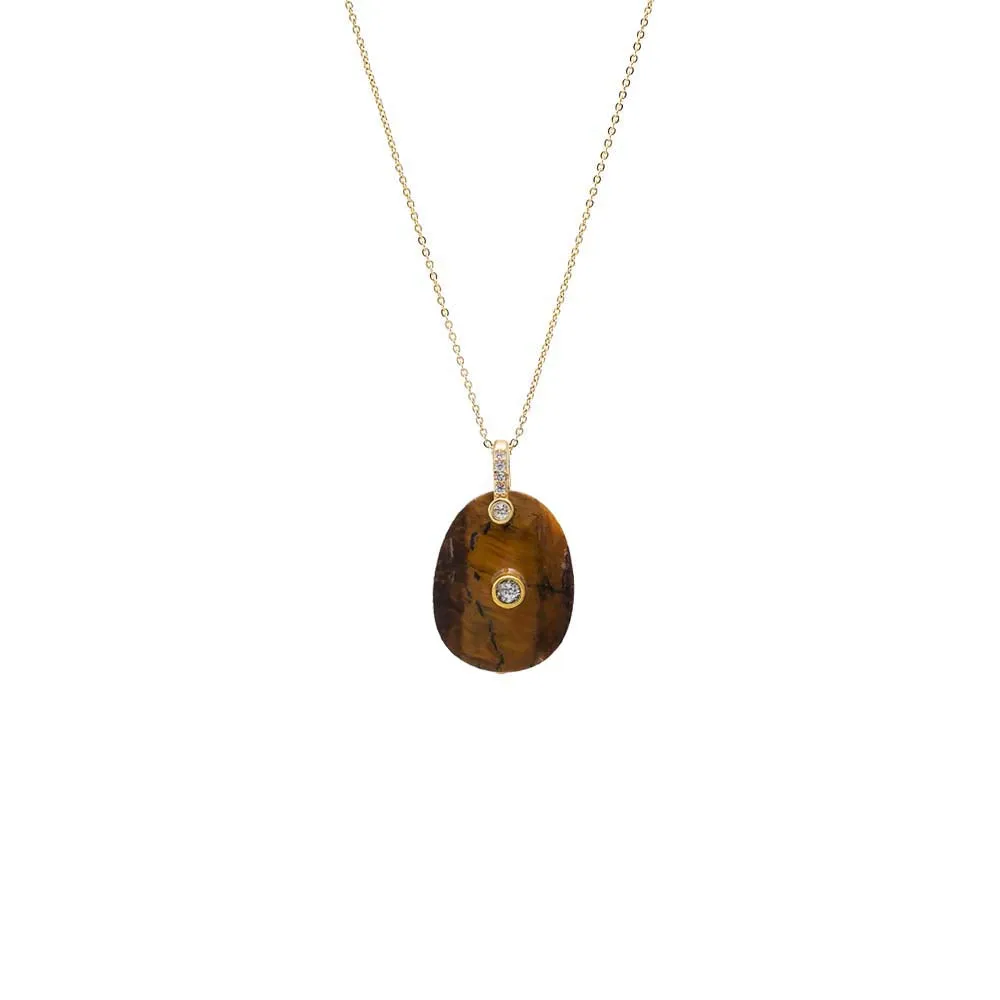 CZ Bezeled Natural Stone Pendant Necklace sold by Adina Eden's product image thumbnail 2