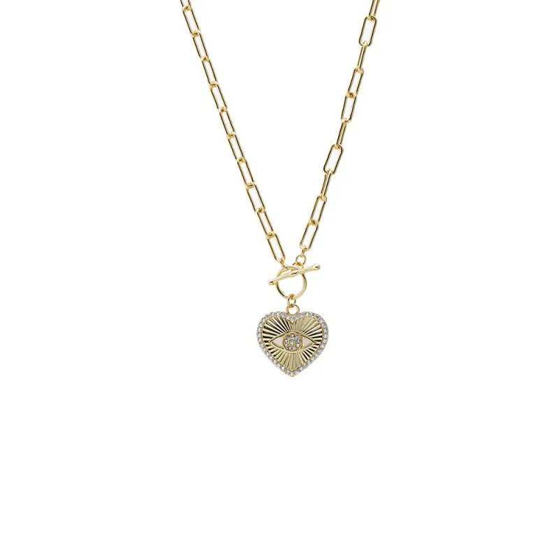 Heart Evil Eye Paperclip Toggle Necklace made by Adina Eden's