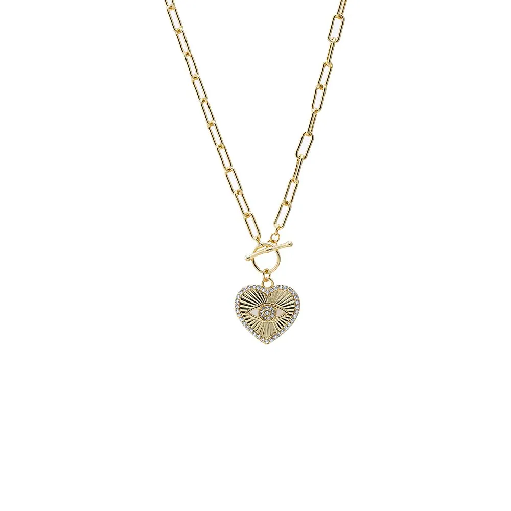 Heart Evil Eye Paperclip Toggle Necklace sold by Adina Eden's