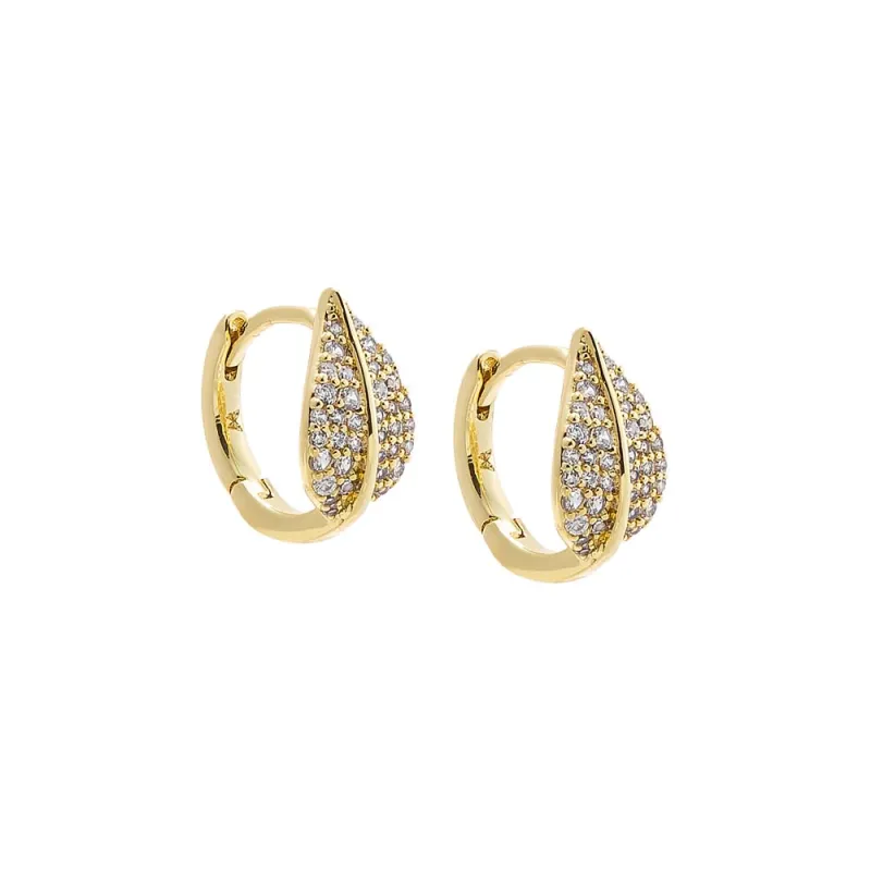 CZ Pave Leaf Huggie Earring made by Adina Eden's