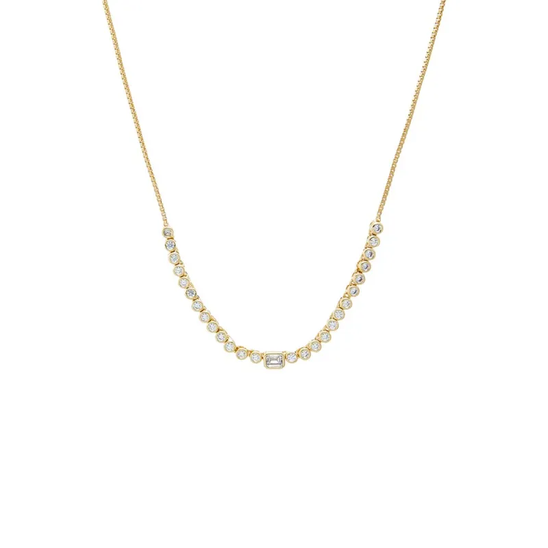 CZ Emerald Center Bezel Set Half Tennis Necklace made by Adina Eden's