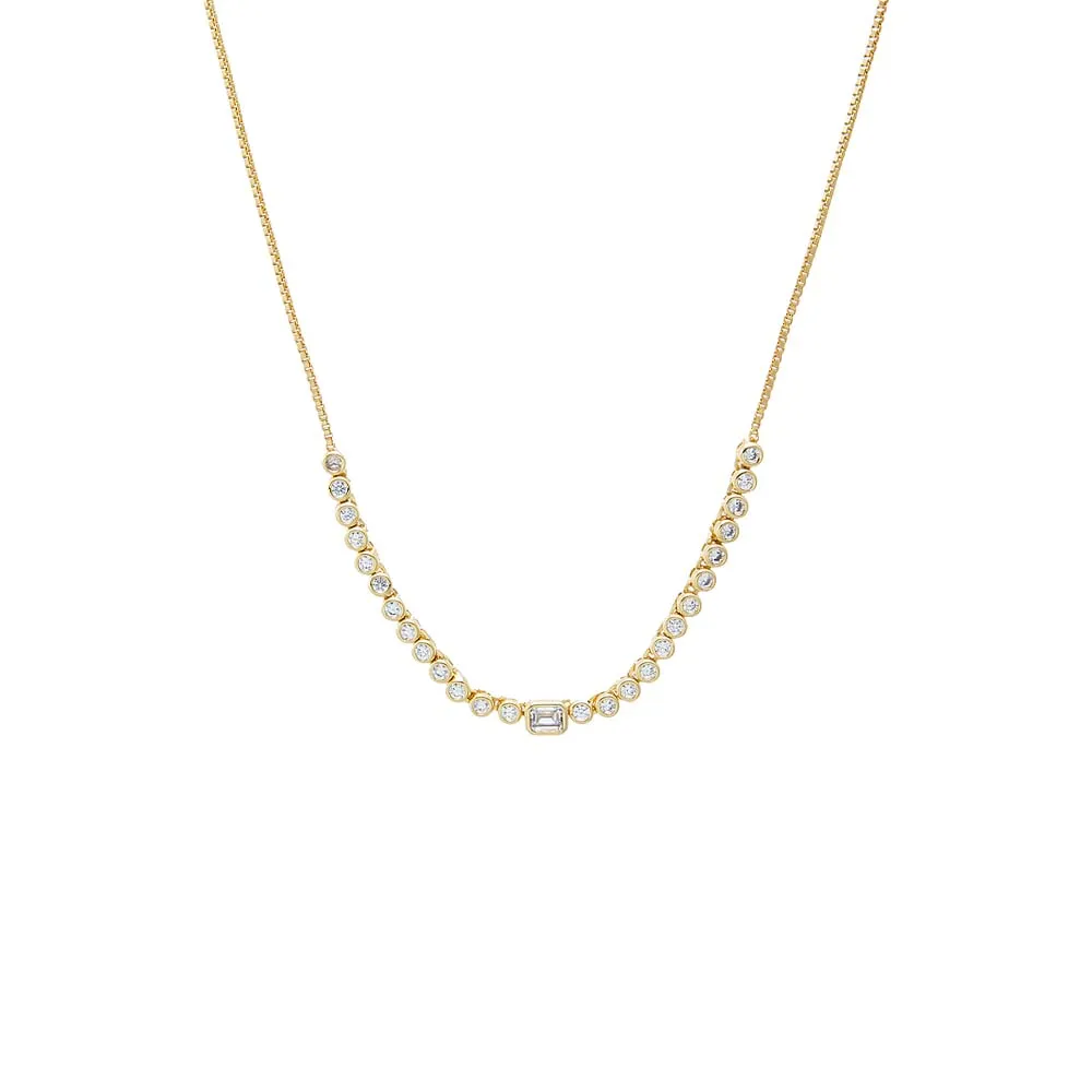 CZ Emerald Center Bezel Set Half Tennis Necklace sold by Adina Eden's