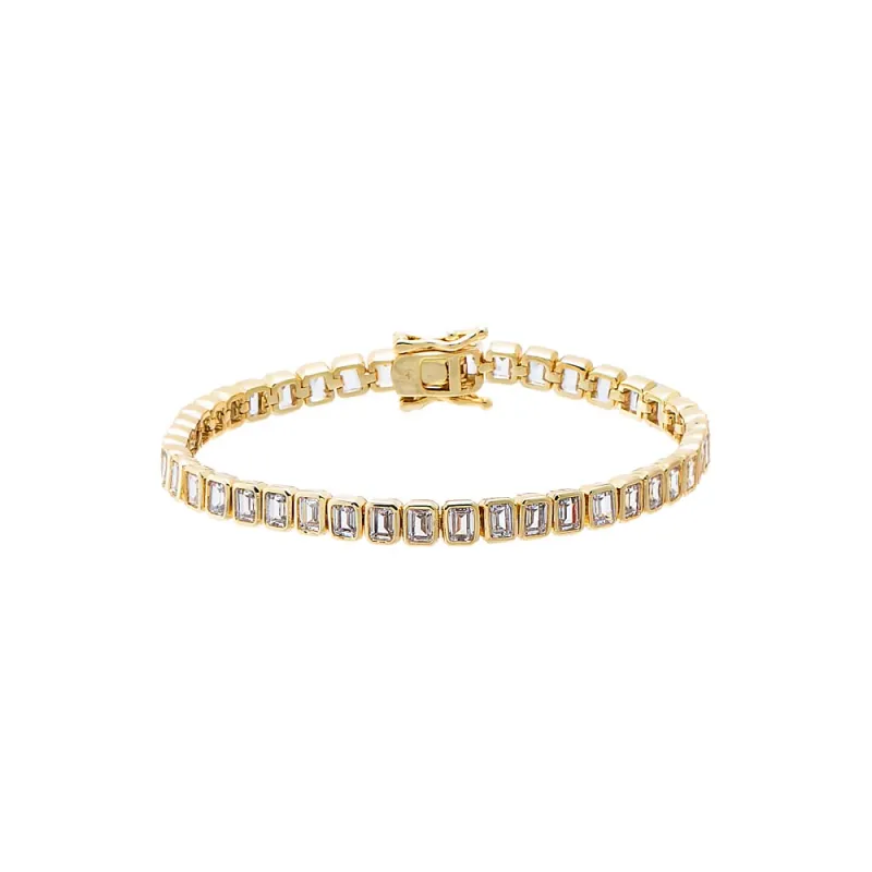 CZ Emerald Bezel Set Tennis Bracelet made by Adina Eden's