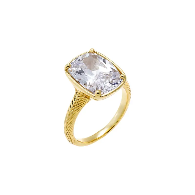 CZ Elongated Cushion Cut Solitaire Ring made by Adina Eden's