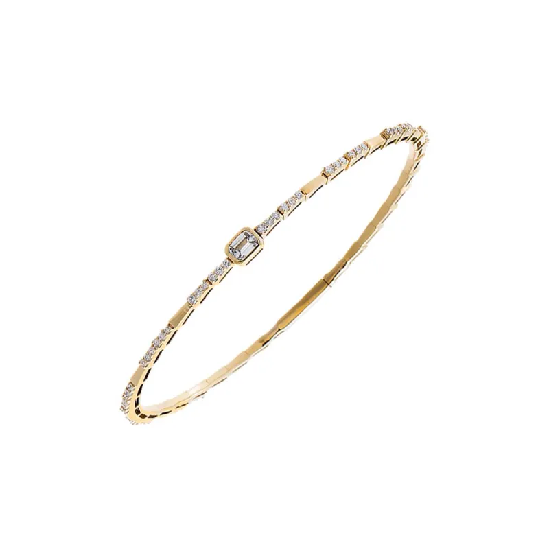 Lab Grown Diamond Emerald Accent Pleated Bangle 14K made by Adina Eden's