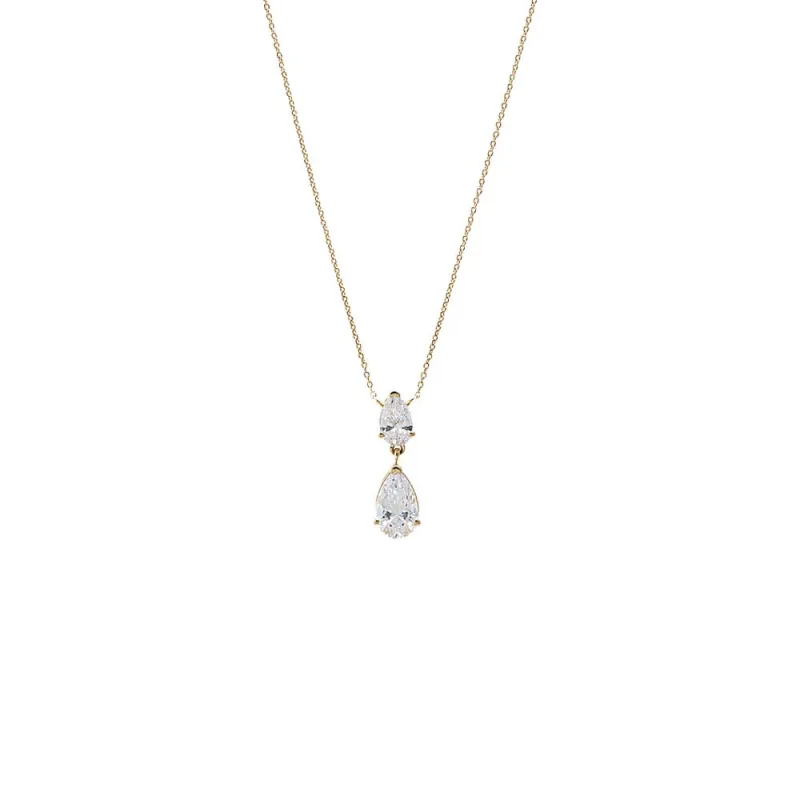 Lab Grown Diamond Double Pear Drop Necklace 14K made by Adina Eden's