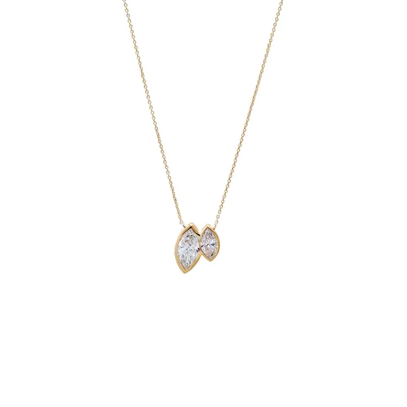 Lab Grown Diamond Double Marquise Bezel Necklace 14K made by Adina Eden's