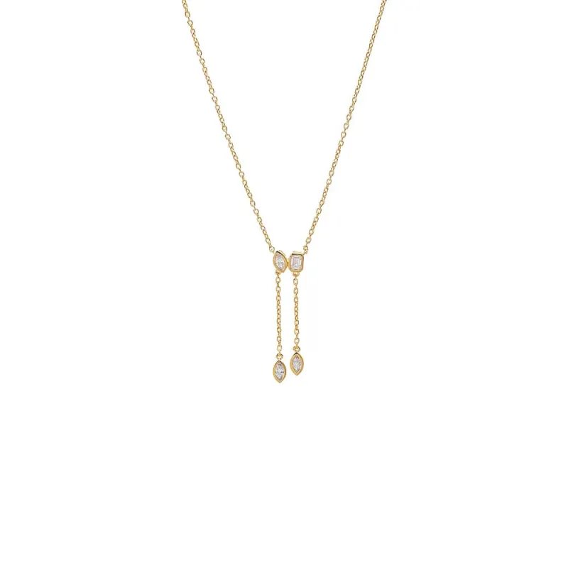 Lab Grown Diamond Marquise/Emerald Bezel Drop Chain Lariat made by Adina Eden's