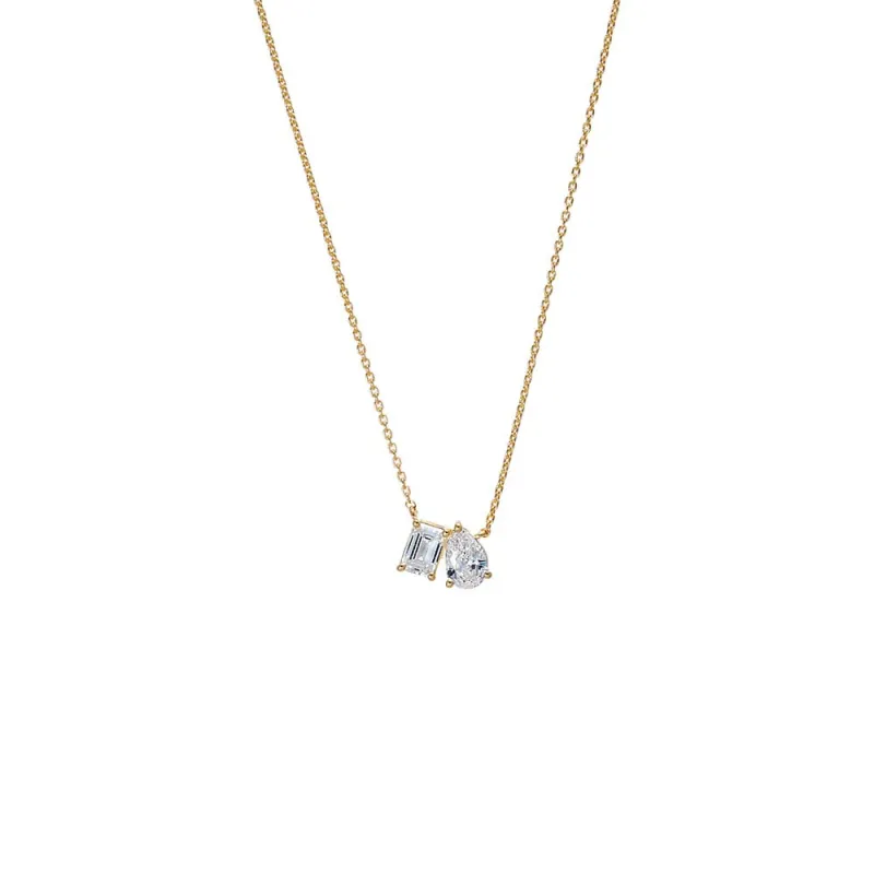 Lab Grown Diamond Emerald X Pear Necklace made by Adina Eden's