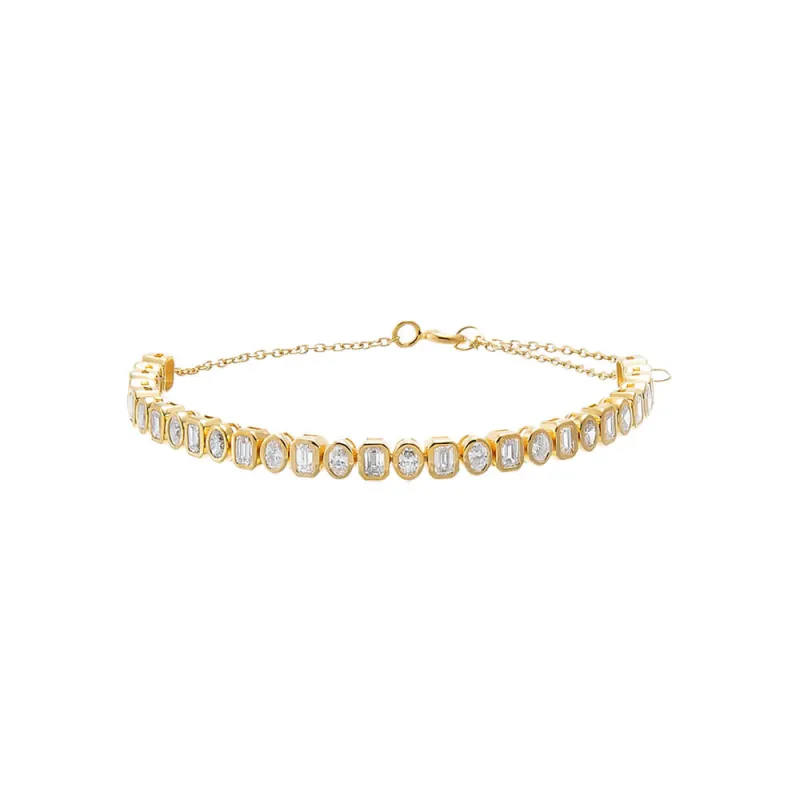 Lab Grown Diamond Emerald Bezel Half Tennis Bracelet made by Adina Eden's