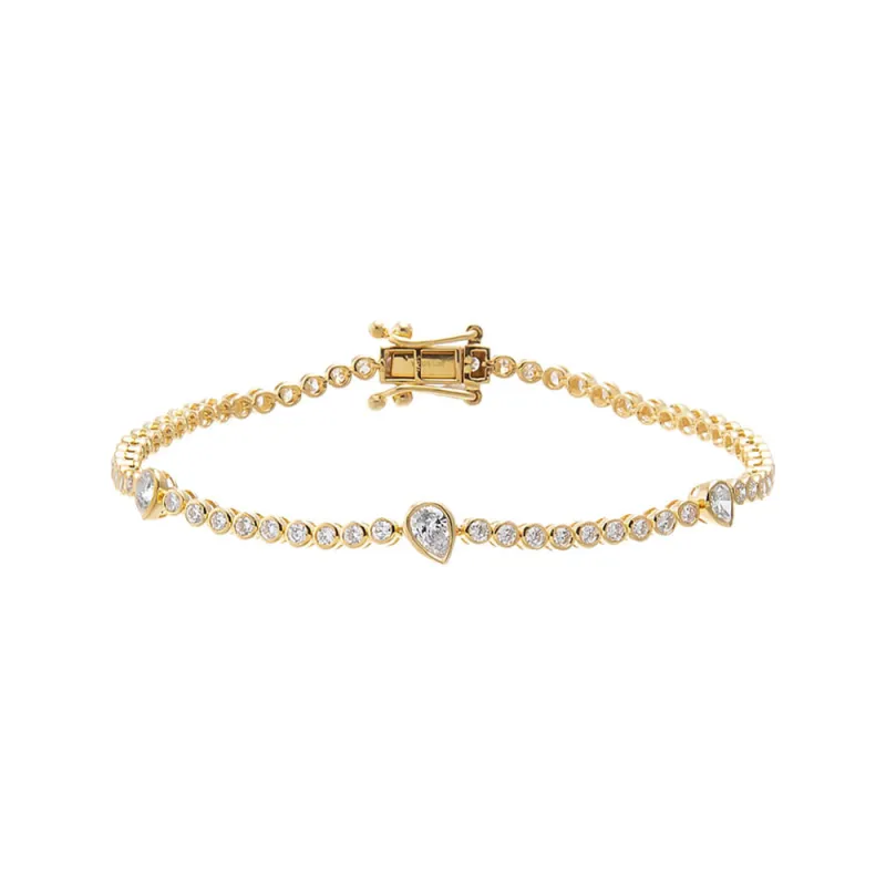 Lab Grown Diamond Bezel Multi Pear Accent Tennis Bracelet made by Adina Eden's