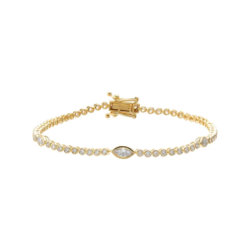 Lab Grown Diamond Bezel Multi Marquise Accent Tennis Bracelet made by Adina Eden's