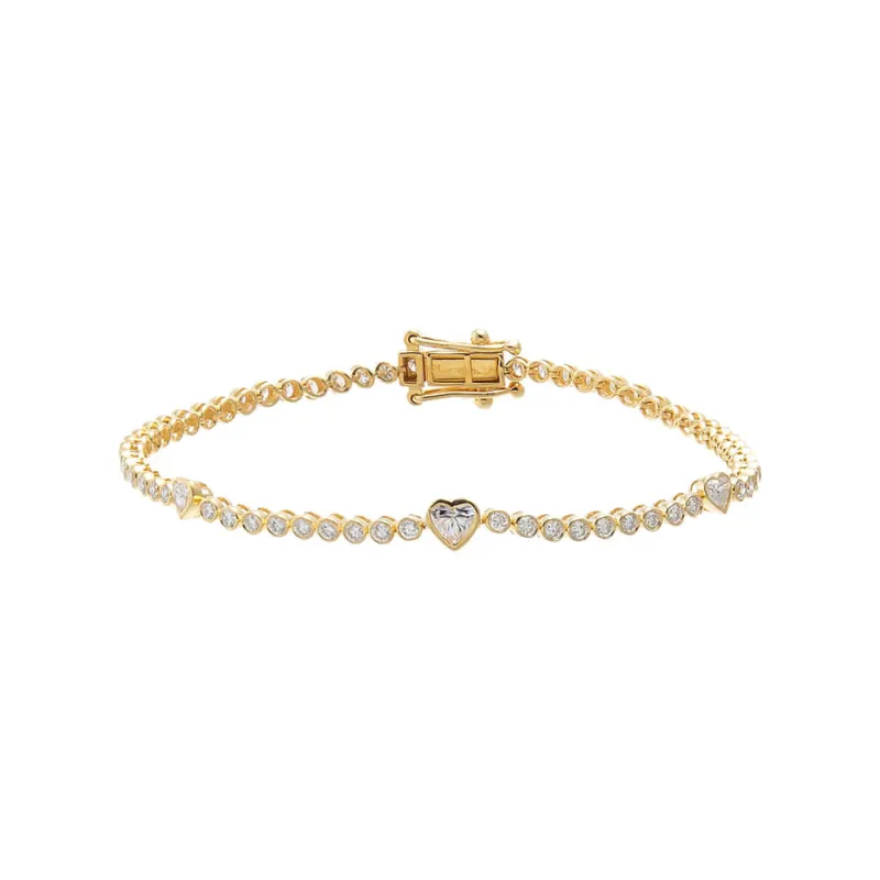 Lab Grown Diamond Bezel Multi Heart Accent Tennis Bracelet made by Adina Eden's