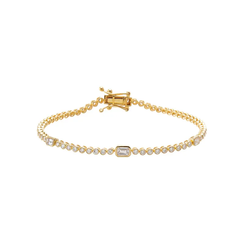 Lab Grown Diamond Bezel Multi Emerald Accent Tennis Bracelet made by Adina Eden's