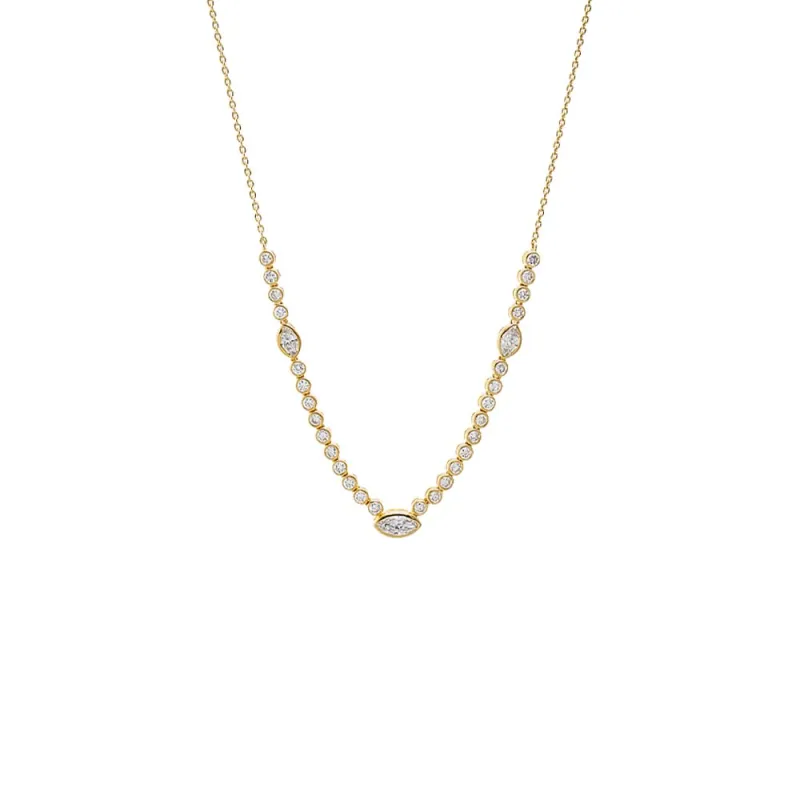 Lab Grown Diamond Bezel Marquise Center Tennis Necklace made by Adina Eden's