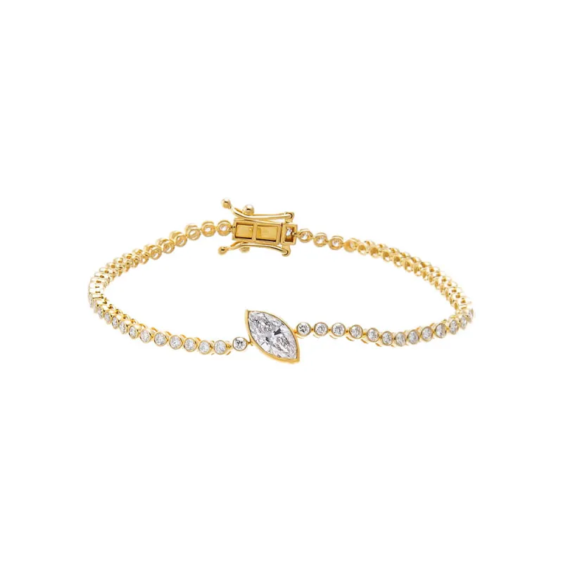 Lab Grown Diamond Bezel Marquise Accent Tennis Bracelet made by Adina Eden's