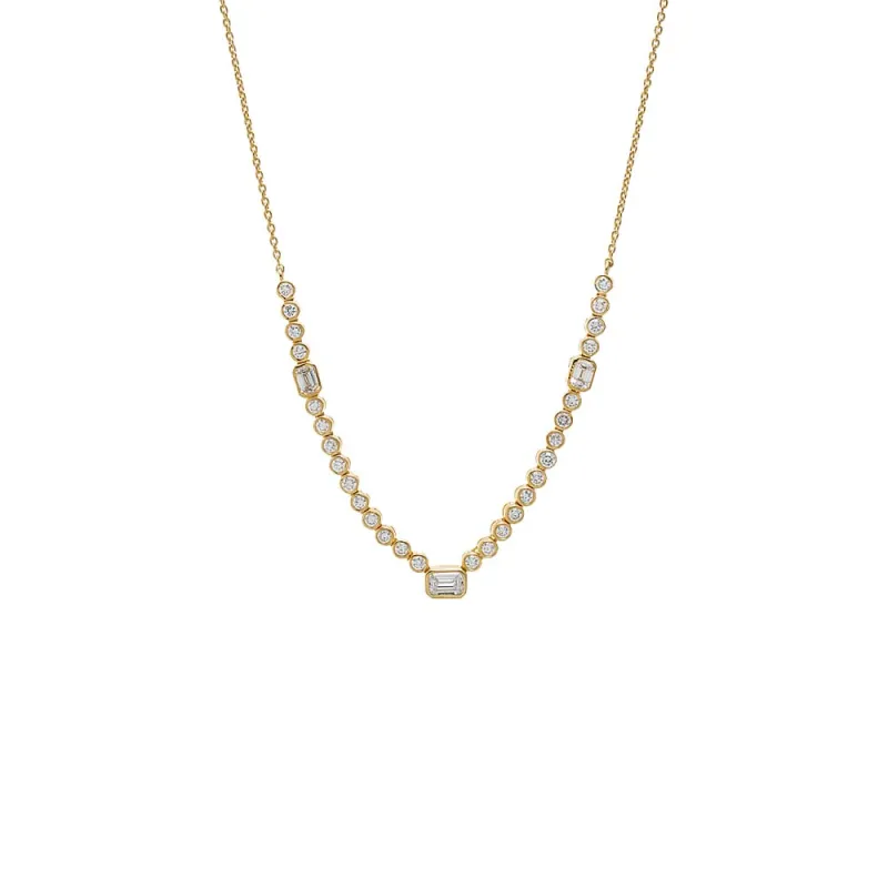 Lab Grown Diamond Bezel Emerald Center Tennis Necklace made by Adina Eden's