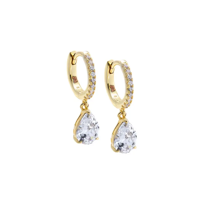 Pave Dangling CZ Pear Huggie Earring made by Adina Eden's