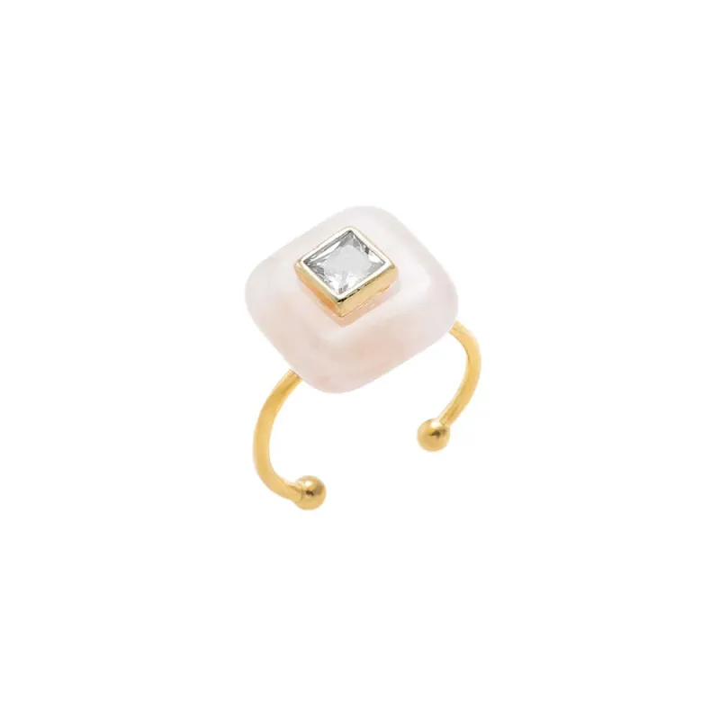 CZ Square Bezeled Natural Stone Ring made by Adina Eden's