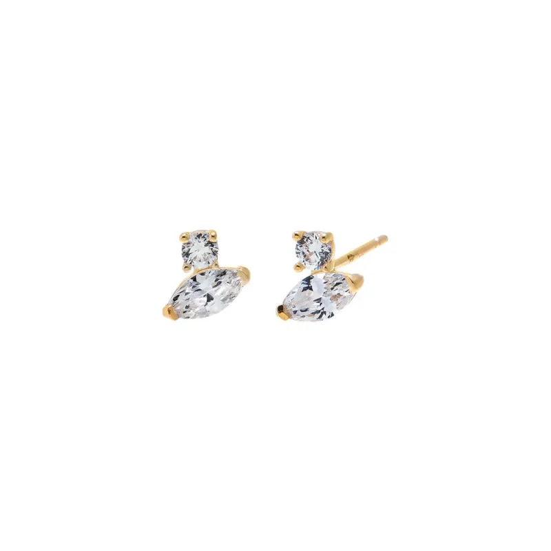 CZ Double Stone Stud Earring 14K made by Adina Eden's