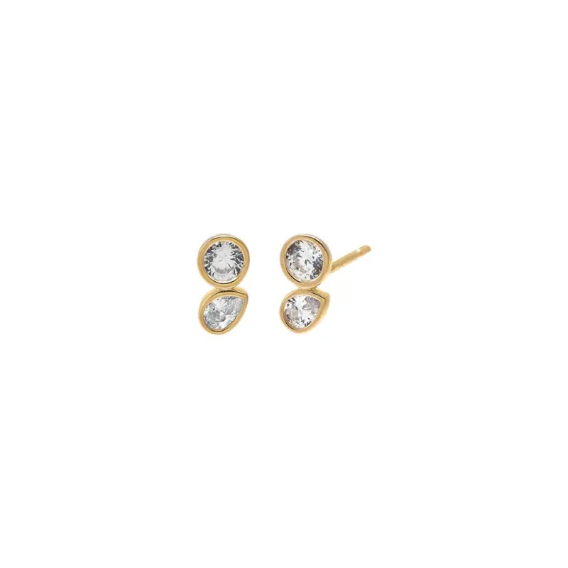CZ Double Bezel Stone Stud Earring 14K made by Adina Eden's