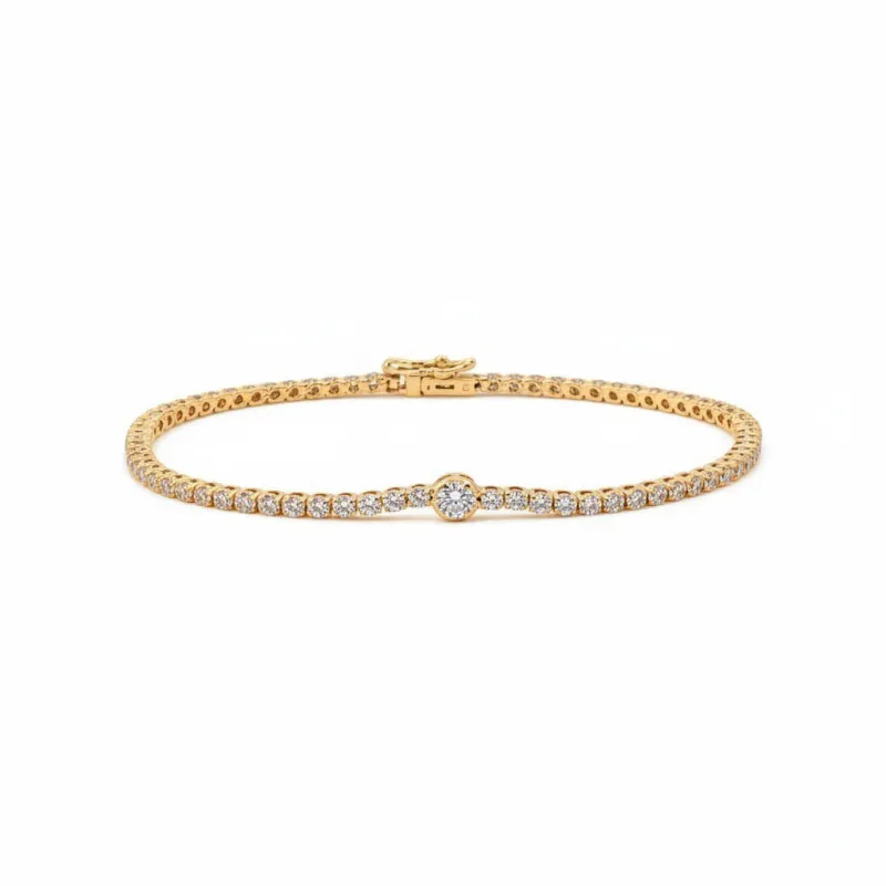 Lab Grown Diamond Round Bezel Accent Tennis Bracelet 14K made by Adina Eden's